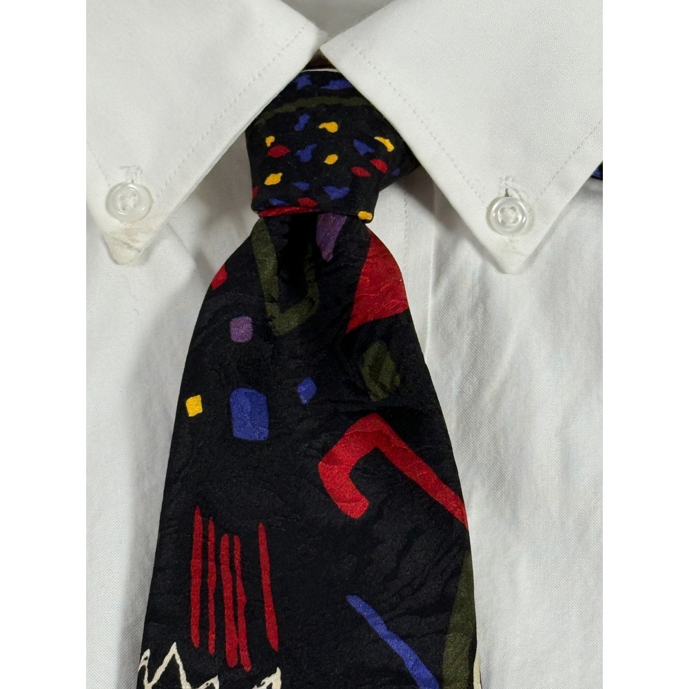 Pazzo Men's Hand Made in USA Imported Silk Abstract‎ Necktie Colorful
